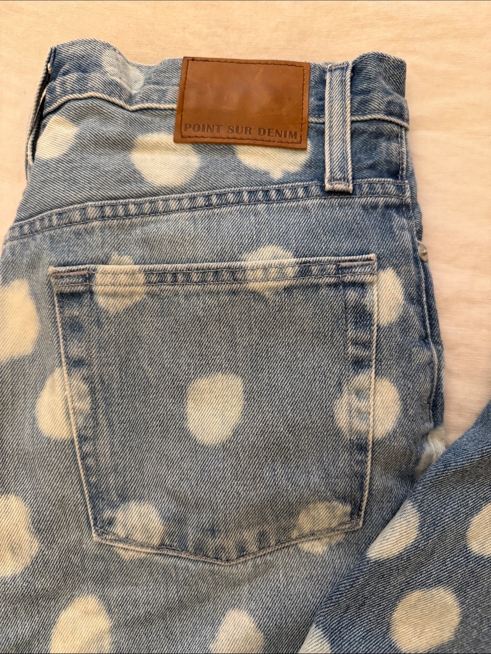 Point Sur for J. Crew Blue Denim Relaxed Leg Jeans with White Polka Dots size 27 - Picture 2 of 11